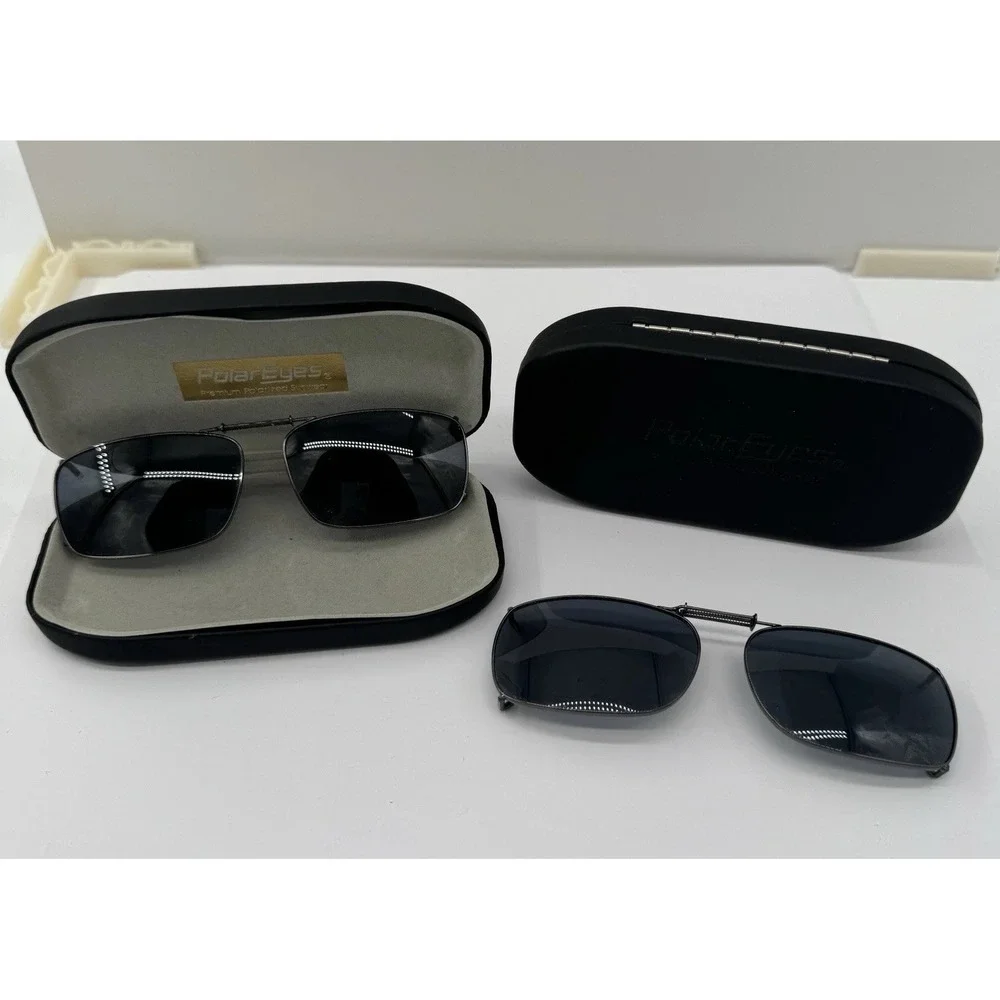 Polar Optics Eyes Premium Polarized Clip On Sunglasses Lot Of 2 Rectangular Case